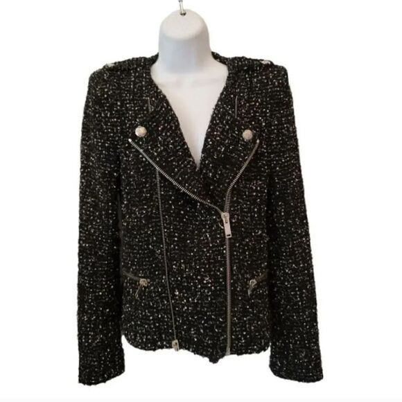 Zara Fantasy Fabric Wool Blend Boucle Tweed Moto Blazer Jacket Size Medium - Picture 4 of 15